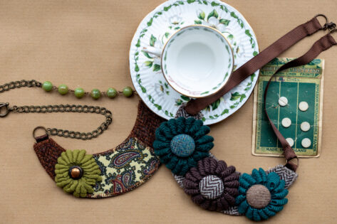 Textile bib necklaces