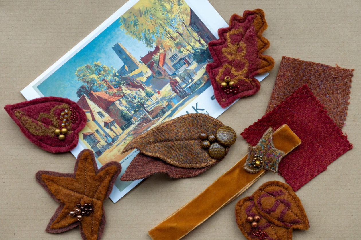 Felt and tweed leaf brooches