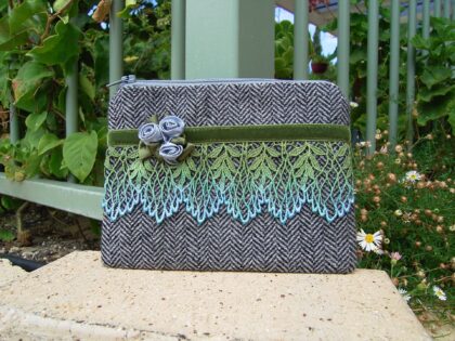Tweed and lace purse