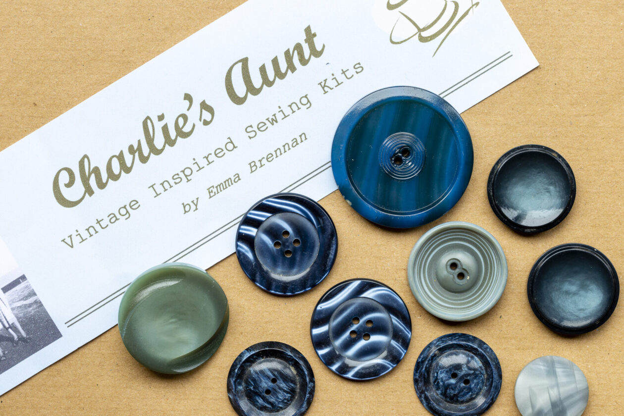 Vintage buttons in blues and greens