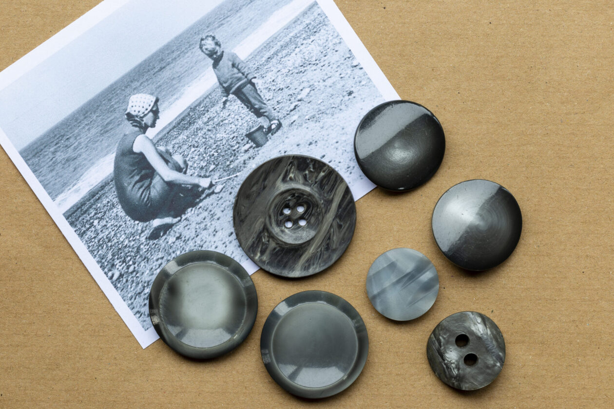 Vintage Lucite buttons in grey tones