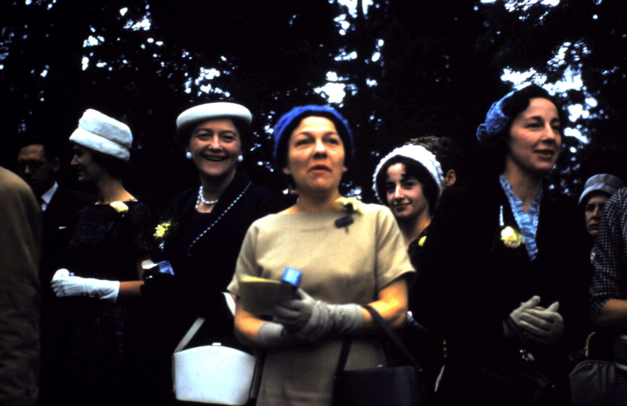 My great aunts sporting an array of hats at my parents' wedding in 1960