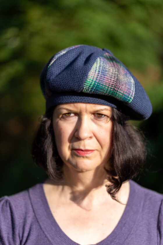 Groton Beret in multi-coloured tweed from a forthcoming pattern by Charlie's Aunt