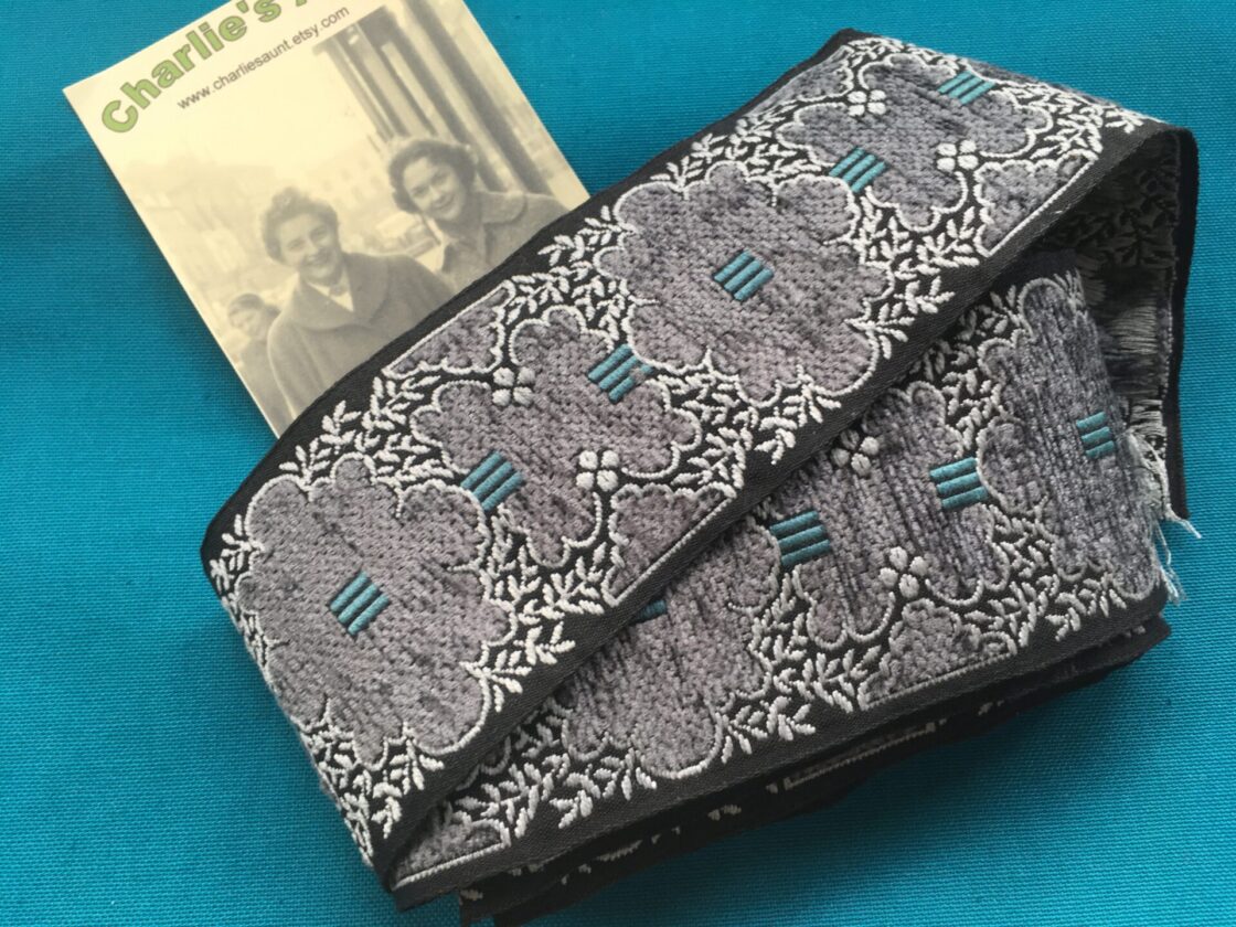 Vintage jacquard ribbon from the Charlie's Aunt stash, available in our Etsy store