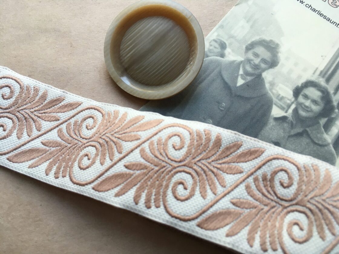 Vintage jacquard ribbon from the Charlie's Aunt stash, available in our Etsy store