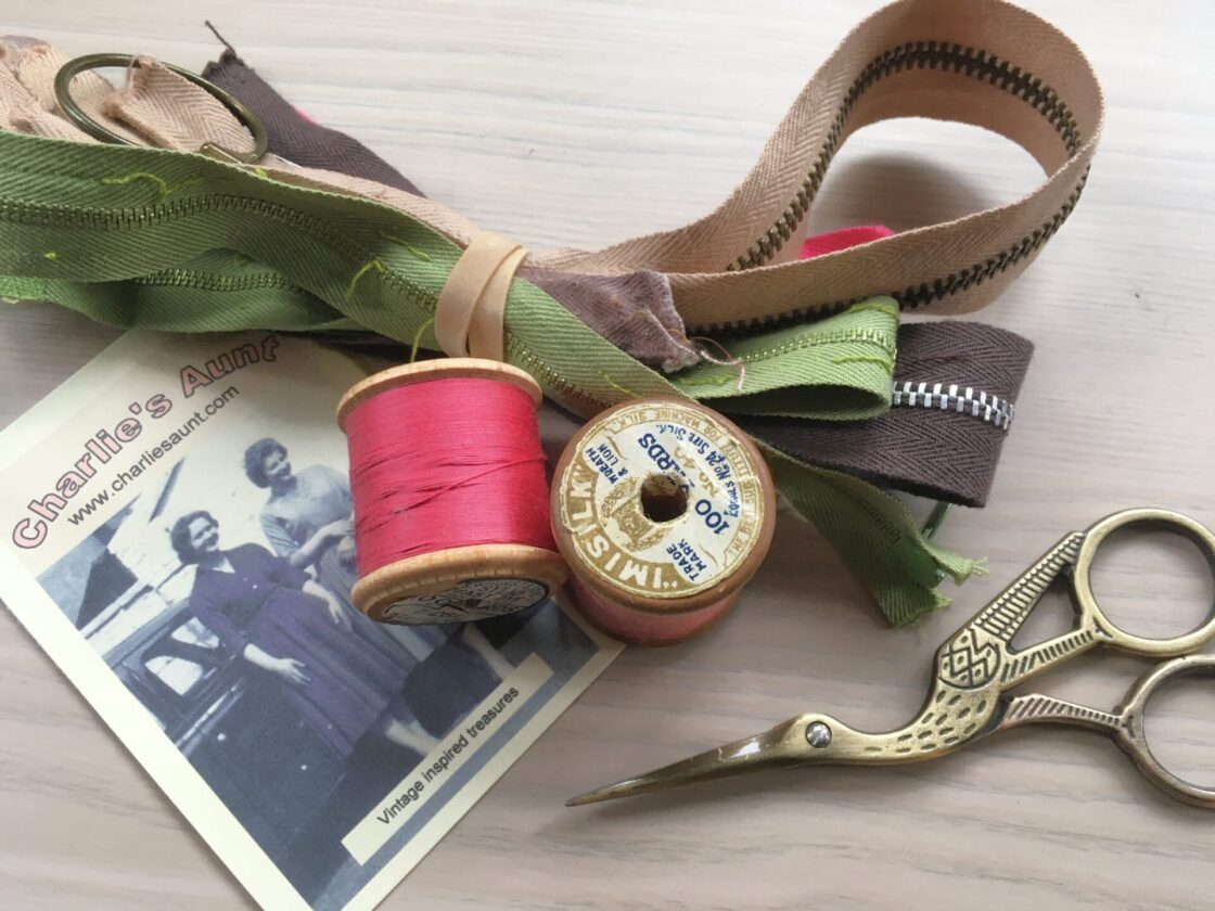 I like to use vintage haberdashery in my Charlie's Aunt bags where possible