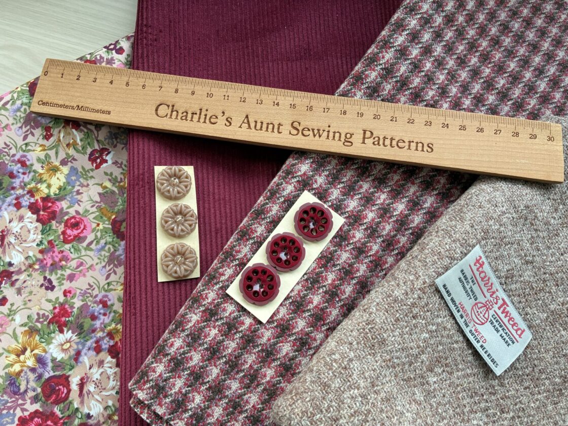 Tweed fabrics and vintage buttons from Charlie's Aunt